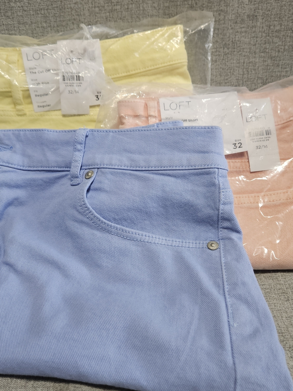 LOFT Pastel The Cut Offs Short Lot Of 3 - Blue, Peach, Yellow Size 32/ 14 Denim